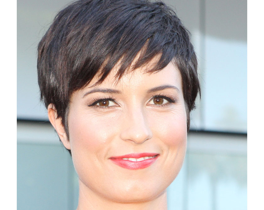 Woman with short hair.