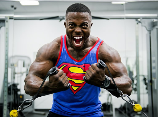 Bodybuilder Afro American man in gym