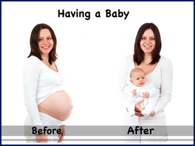 Before and after having a baby.