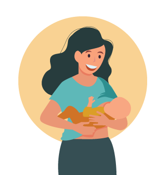 Ilustración que muestra a una madre amamantando a su bebé.
