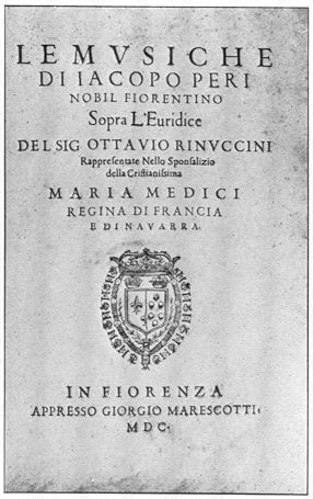 Portada de la primera edición de Eurídice de Jacopo Peri.