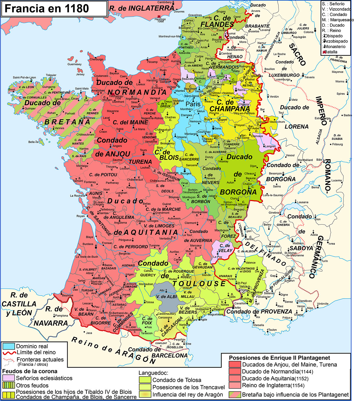 Mapa de Francia en el siglo XII.