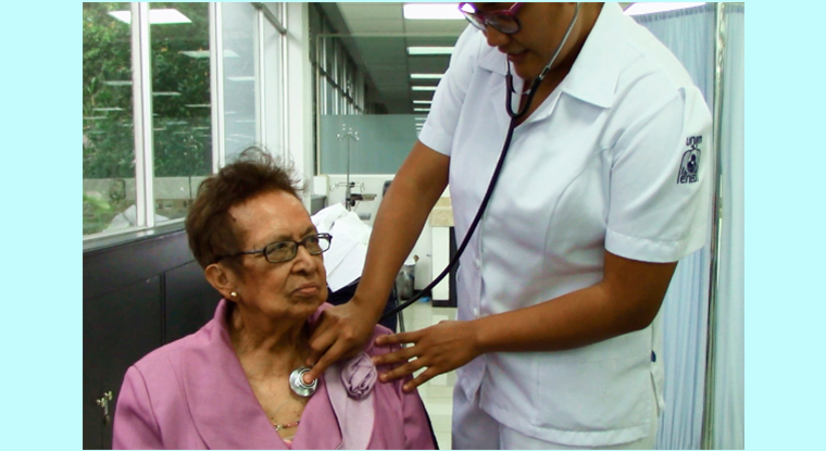 Assessment on patient with a stethoscope