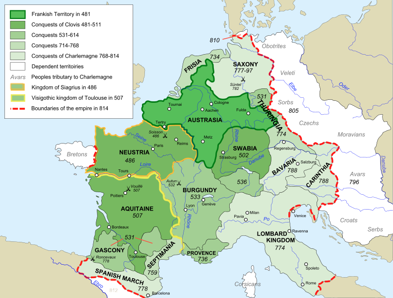 Mapa del territorio franco bajo Carlomagno.