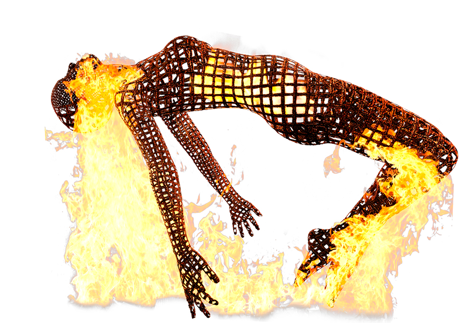 Ilustración de un cuerpo en llamas